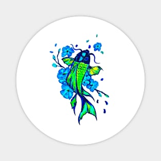 Green Koi Carp Blue Flowers Magnet